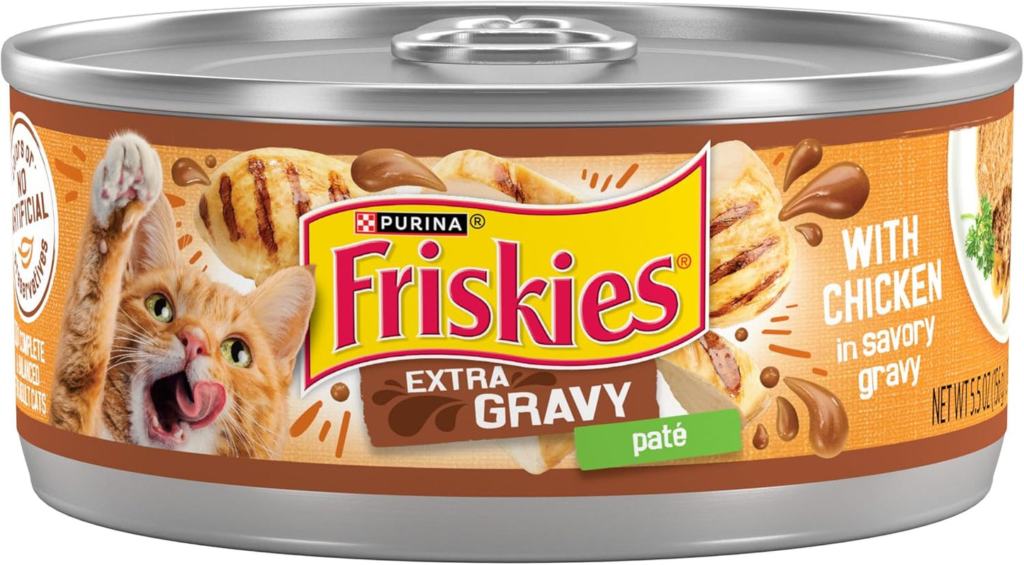 Wet Cat Food Extra Gravy Pate with Chicken, Savory Canned Cat Pate - (Pack of 24) 5.5 Oz Cans