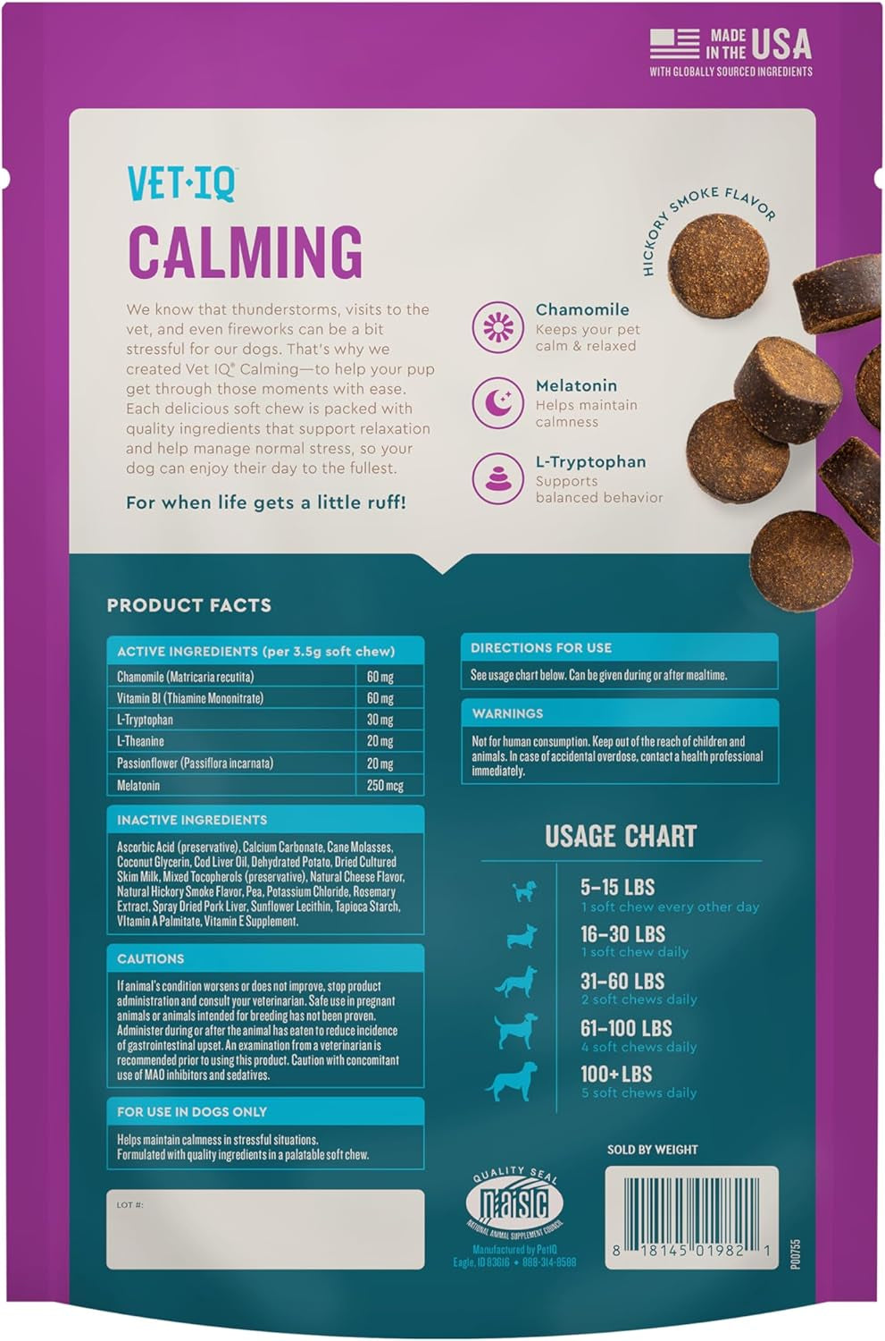 Calming Support Supplement for Dogs, Calming Chews Help Manage Stress and Promote Relaxation, Anxiety Relief for Dogs, Made in the USA, 60 Count