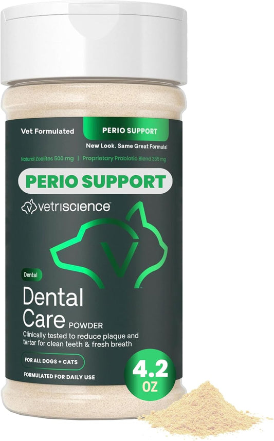 Dental Care Powder, Perio Support Clinically Tested Dental Supplement for Small, Medium and Large Breed Dogs, Freshen Breath, Control Plaque and Tartar, Oral Health, 4.2 Oz