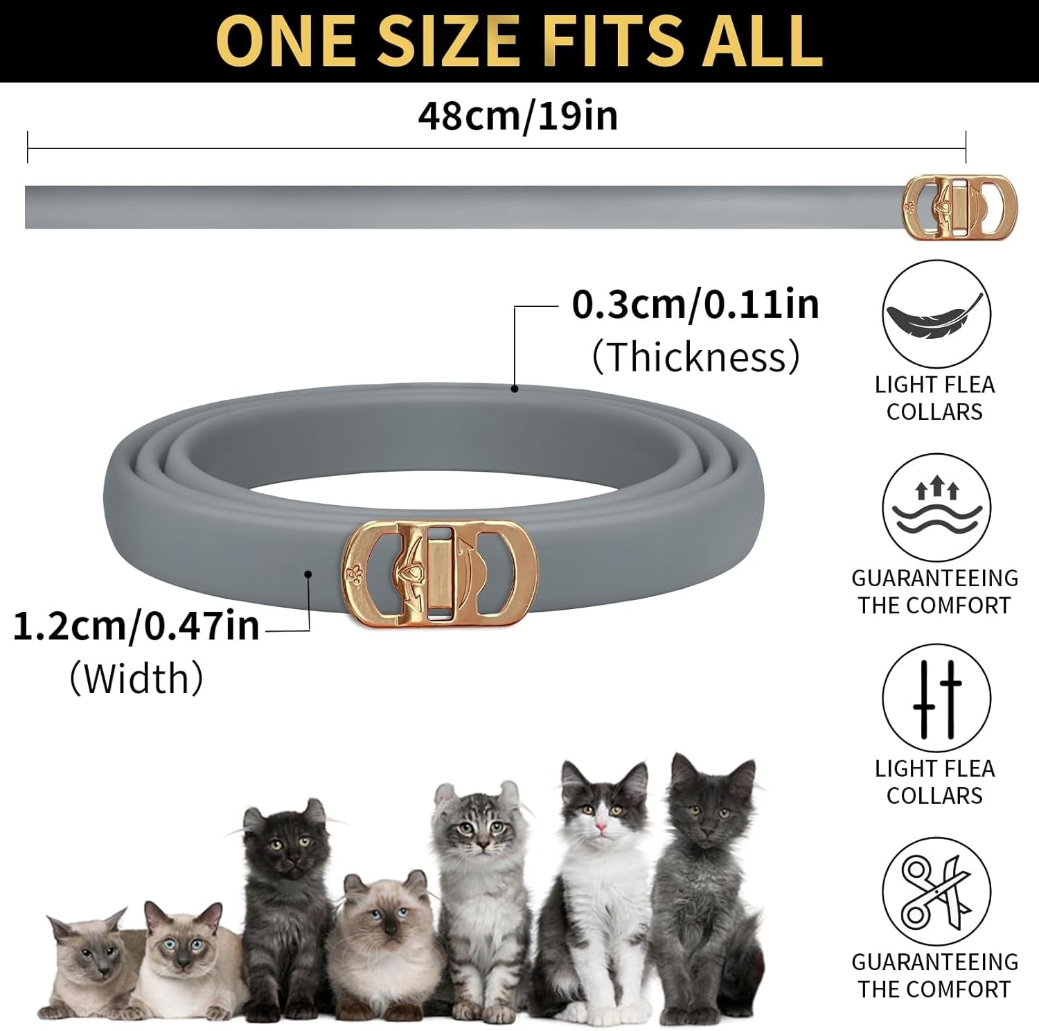 4 Pack Flea Collar for Cats, 32 Months Flea and Tick Prevention for Cats, Waterproof Cat Flea Collar, Cat Flea and Tick Treatment, Adjustable Flea and Tick Collar for Cats Kittens-Black&Gray