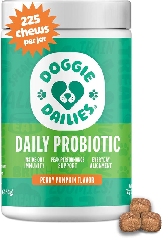 Probiotics for Dogs - Advanced Dog Probiotics with Prebiotics - Promotes Digestive Health - Supports Immune System and Overall Health (Pumpkin) 225 Soft Chews