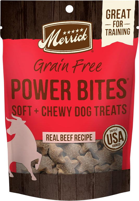 Power Bites Natural Soft and Chewy Real Meat Dog Treats, Grain Free Snack with Real Beef Recipe - 6 Oz. Bag