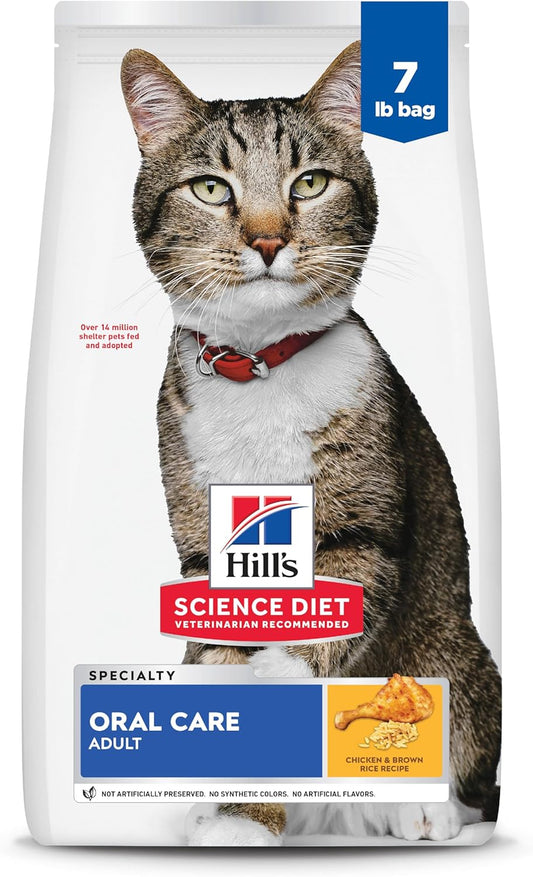 Oral Care, Adult 1-6, Plaque & Tartar Buildup Support, Dry Cat Food, Chicken Recipe, 7 Lb Bag