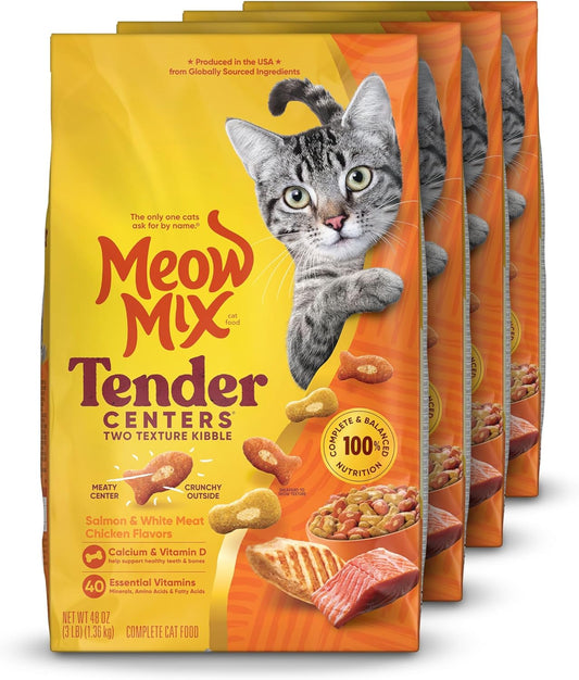 Tender Centers Salmon & White Meat Chicken Flavors Cat Food, 3 Pound (Pack of 4), Crunchy outside Meaty Inside