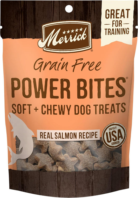 Power Bites Natural Soft and Chewy Real Meat Dog Treats, Grain Free Snack with Real Salmon Recipe - 6 Oz. Bag