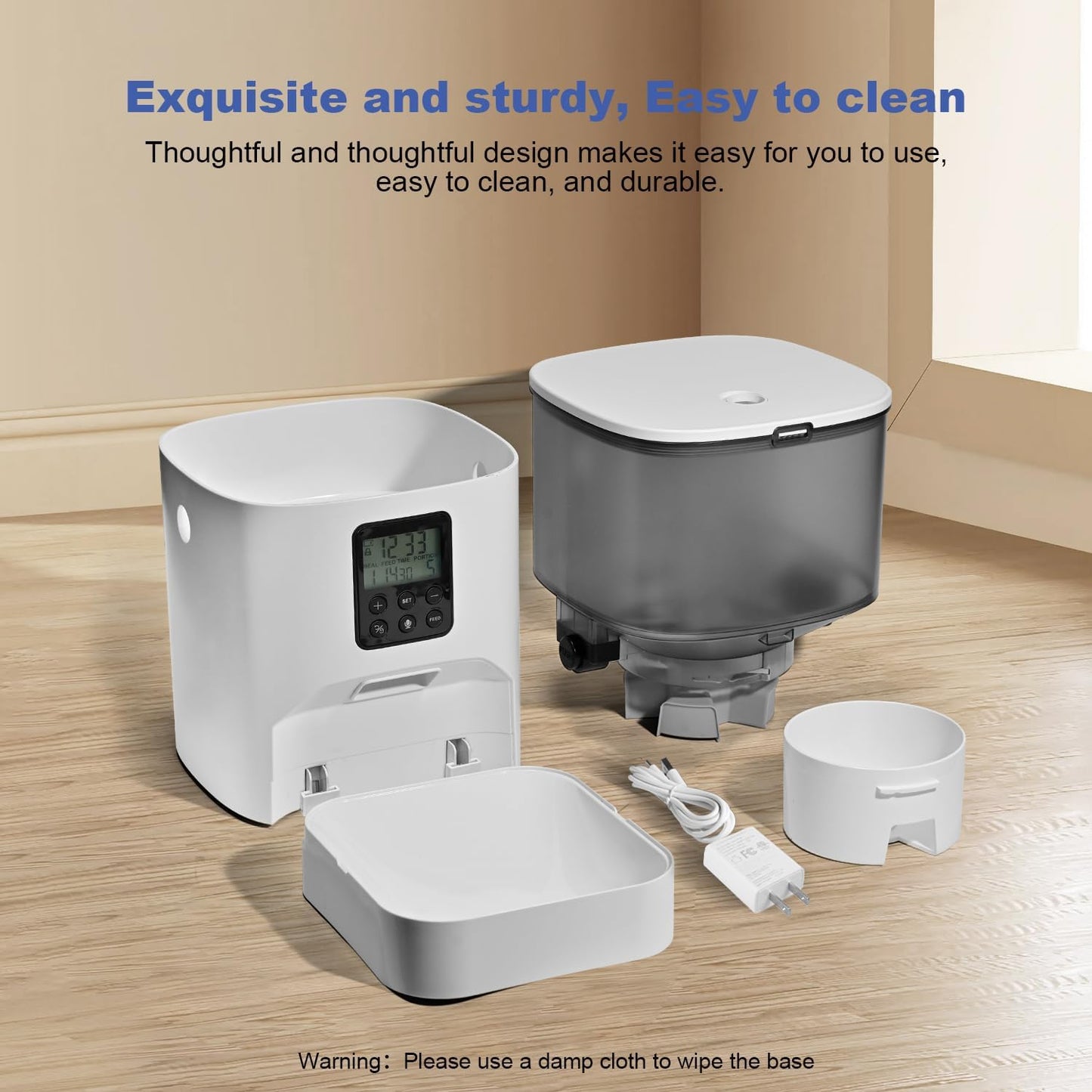 Automatic Cat Feeder, 4L Cat Food Dispenser with 10S Voice Recorder, Pet Feeder up to 8 Meals per Day, Timed Dog Feeder with Dry Food Sealed Ring (White, 4L-Basic)