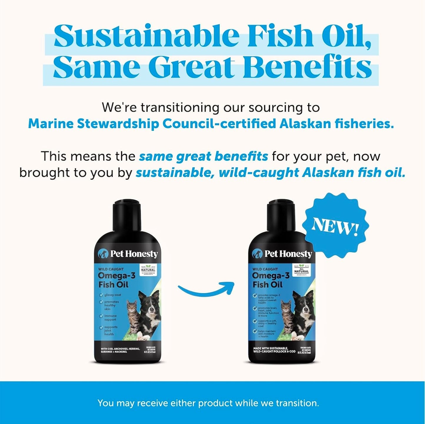 Omega 3 Fish Oil Supplement for Dogs & Cats (32Oz), Wild Caught Omega 3 Fish Oil for Skin and Coat Health, Supports Shedding, Skin & Coat, Immunity, Joint, Brain & Heart, EPA + DHA