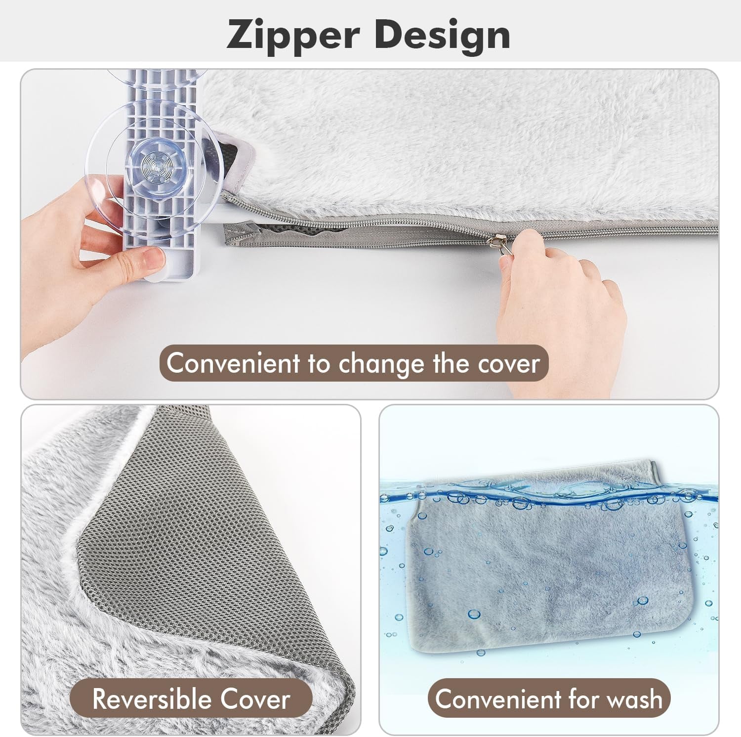 Cordless Cat Window Perch, Cat Hammock for Wall with 4 Suction Cups, Solid Metal Frame and Reversible Cover, Foldable Cat Beds for Indoor Cats