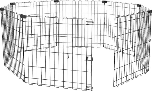 Foldable Octagonal Metal Exercise Dog Playpen - Indoor/Outdoor, No Door, Extra Small (8 Panels, 24 X 24), Easy to Assemble, Store, and Customize, 24" - Puppy, Black