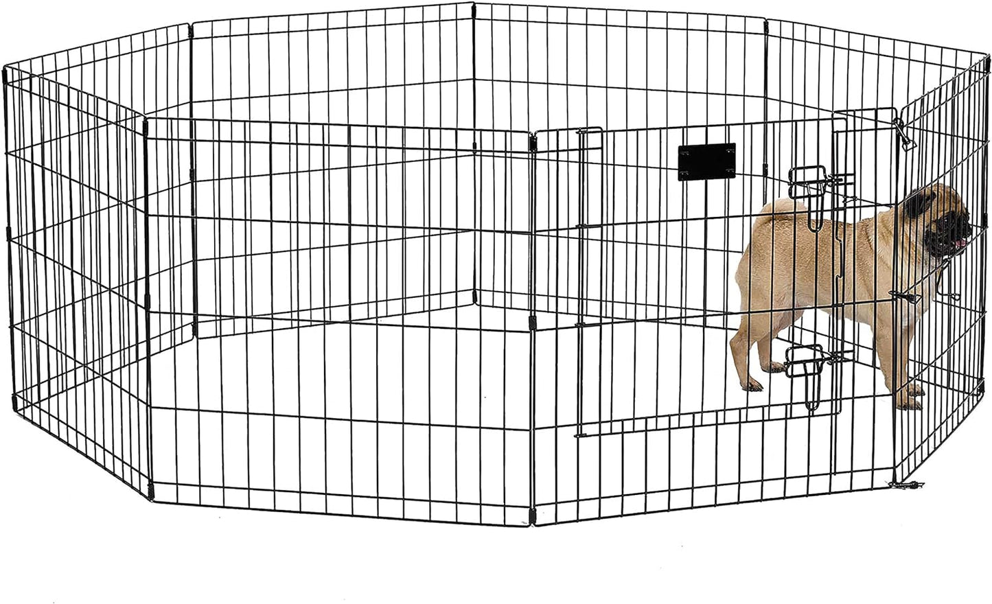 Folding Metal Puppy/Dog Exercise Pen, Indoor/Outdoor Playpen with Secure Door, Provides 16 Sq Feet of Play Space, 24-Inches Tall, Black E-Coated