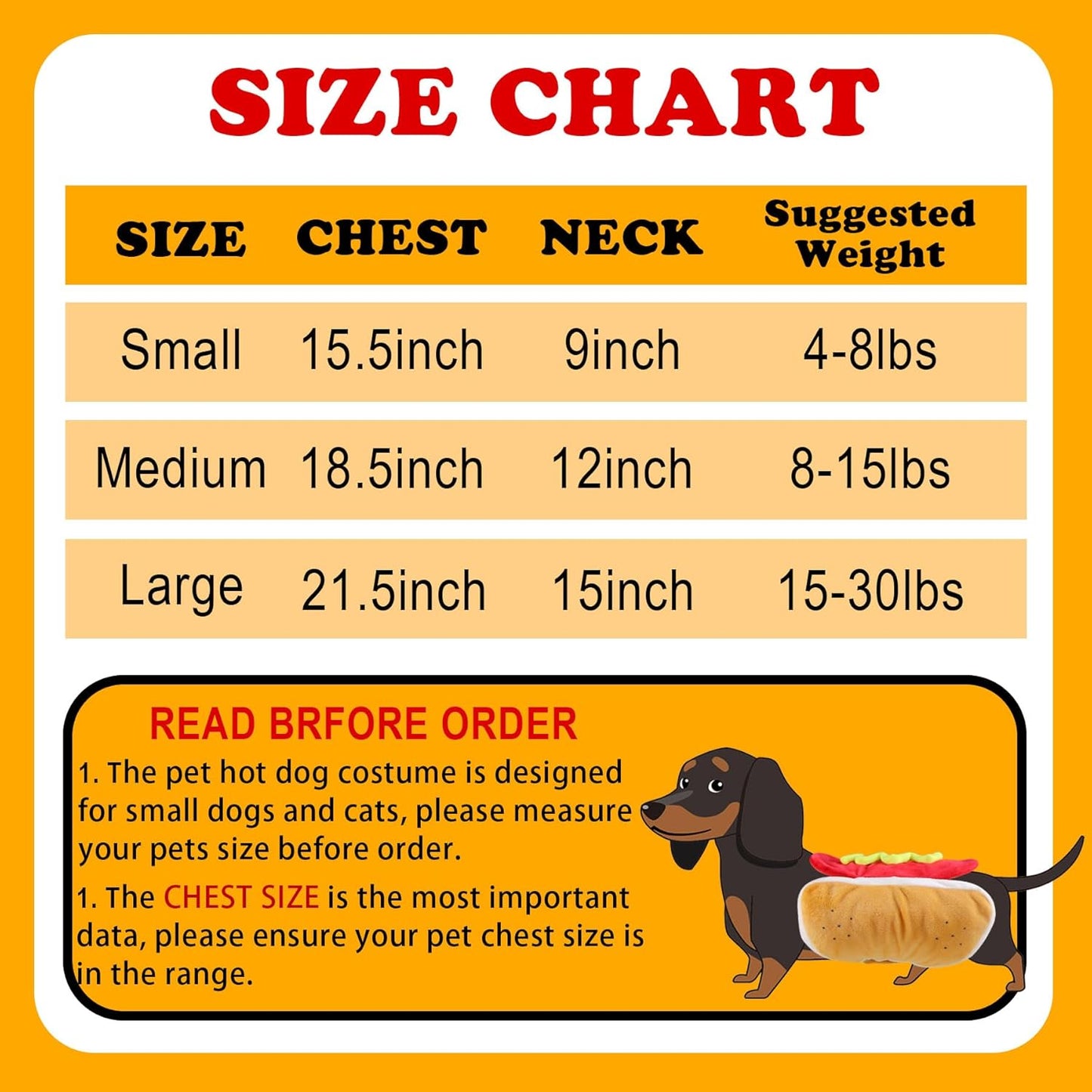 Dog Hot Dog Costume, Dog Halloween Costumes Funny Pet Hot Dog Costume for XS Small Medium Dogs Cats Pets (Medium)