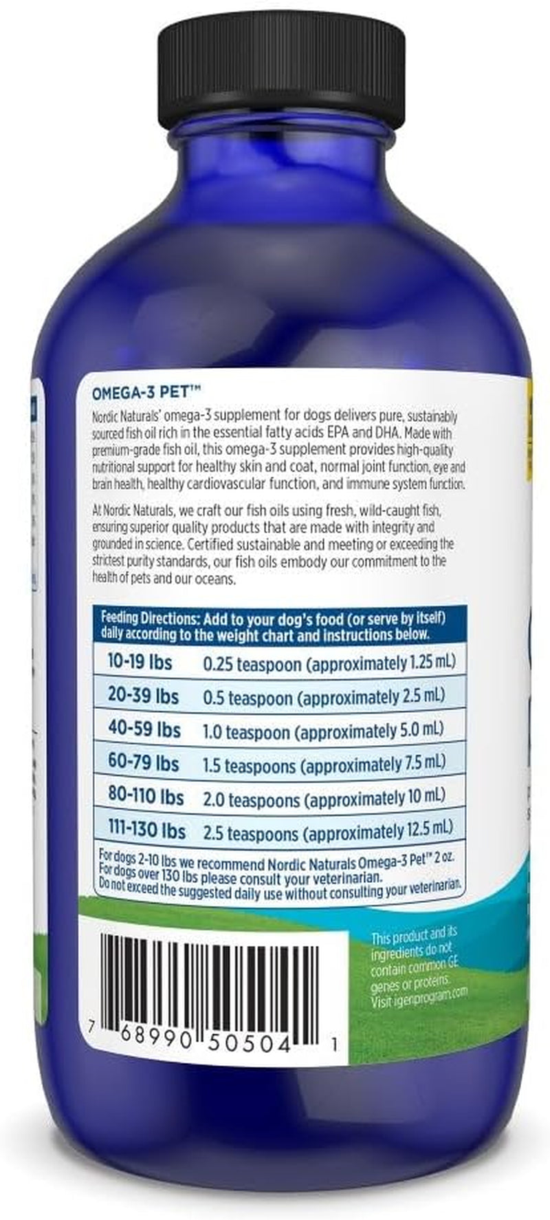 Omega-3 Pet, Unflavored - 8 Oz - 1380 Mg Omega-3 per Teaspoon - Fish Oil for Medium to Large Dogs with EPA & DHA - Promotes Heart, Skin, Coat, & Immune Health