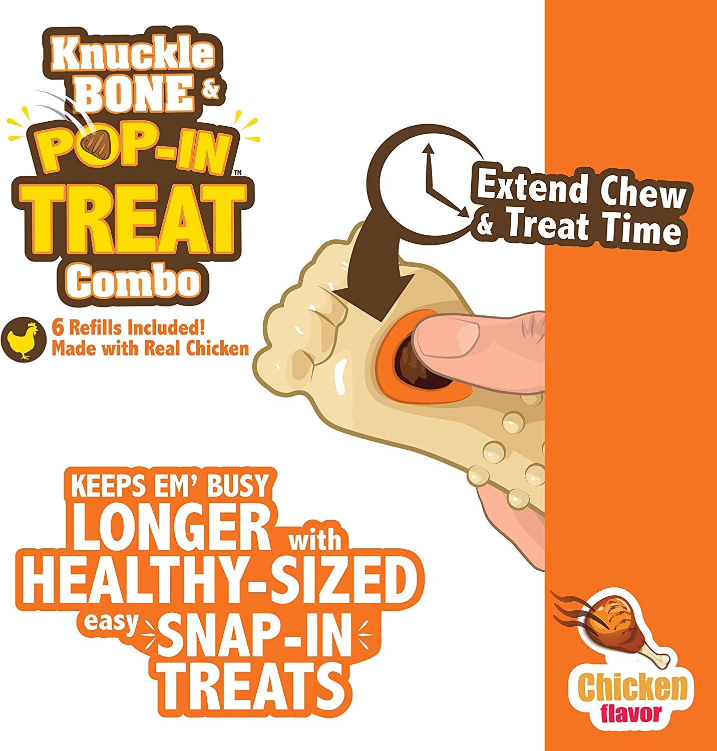 Pop-In Treat-Toy Refill Chews, All-Natural Dog Treats for Treat Dispensing Toys, Chicken Flavor, 30 Count