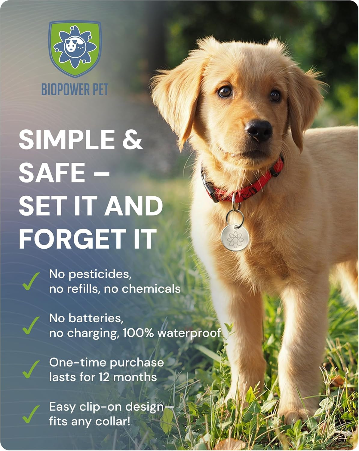 Natural Flea & Tick Repellent Collar Tag for Dogs & Cats –  Shield – Safe for Pets When Used as Directed – Lasts 1 Full Year (1Pack)