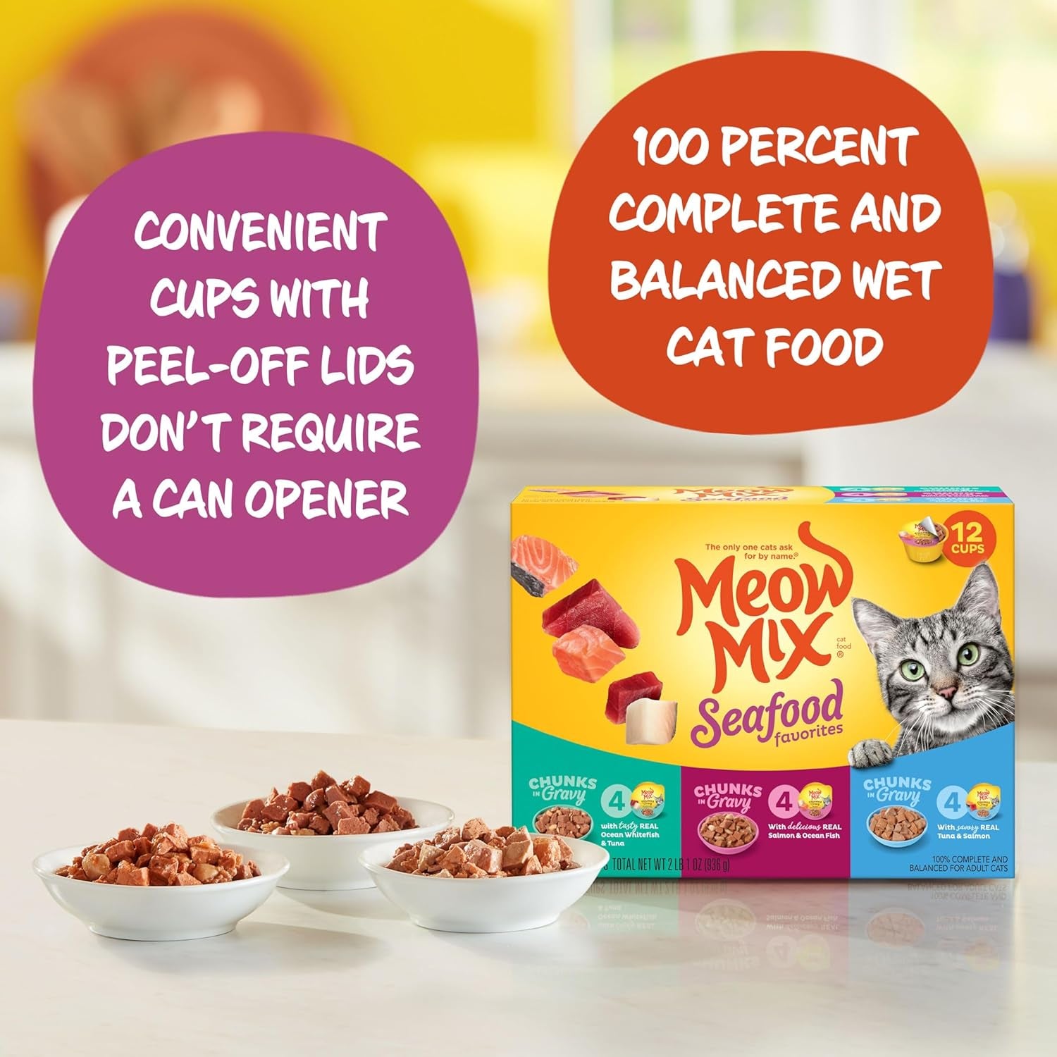 Seafood Favorites Chunks in Gravy Wet Cat Food Variety Pack, 2.75 Ounce (Pack of 12)