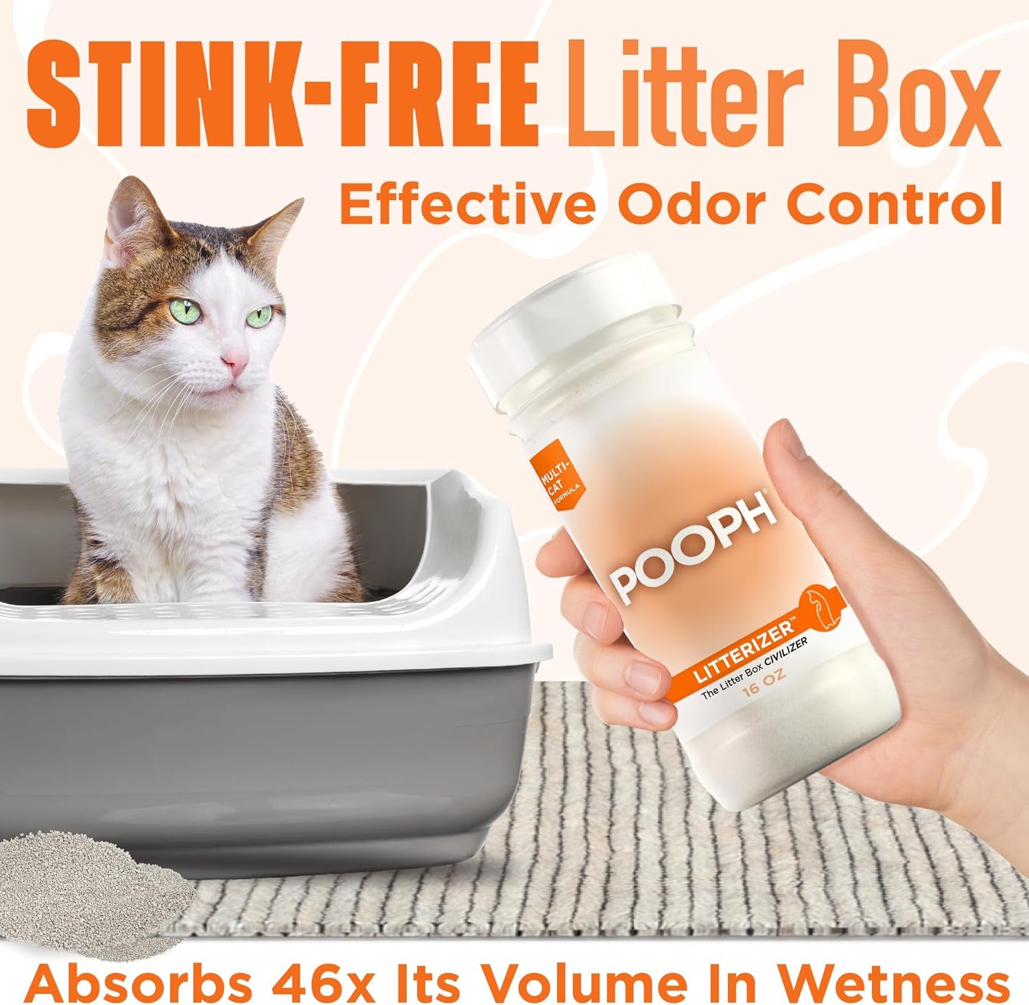 LITTERIZER – Litter Box Deodorizer – Eliminates Odors Instantly – Helps Reduce Litter Use – Safe & Fragrance-Free – 1 Bottle