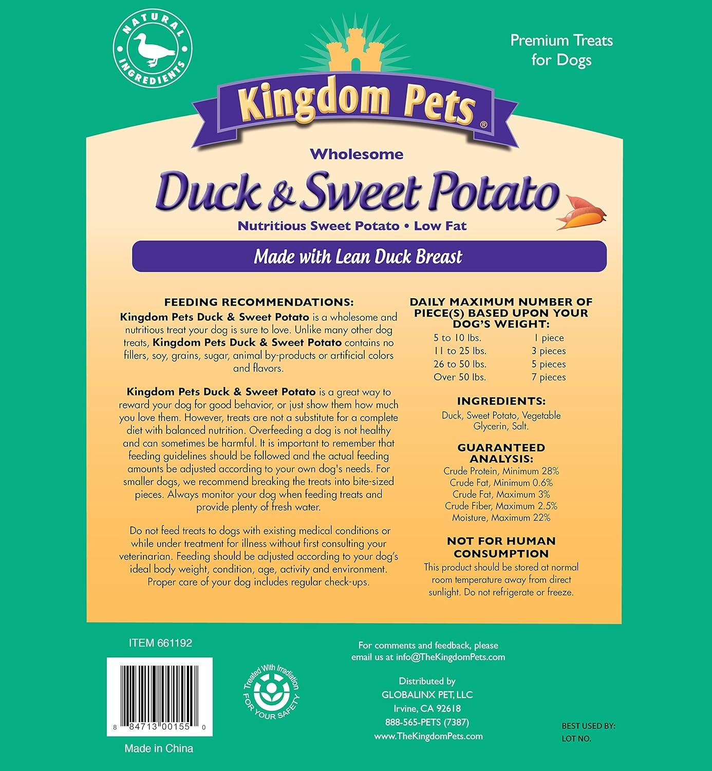 Duck Jerky & Sweet Potato Dog Treats with Only 4 Ingredients and No Fillers, 3 Pound Bag