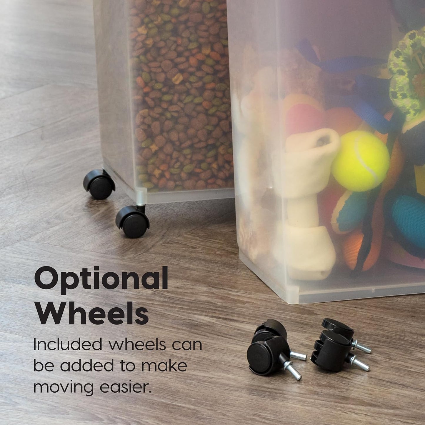 IRIS USA Dog Food Storage Container, 2 Pack, up to 30 Lbs Each, Airtight Seal for Freshness, Wheels for Rolling, Easy One Hand Opening, Made in USA, BPA Free, Clear/Black