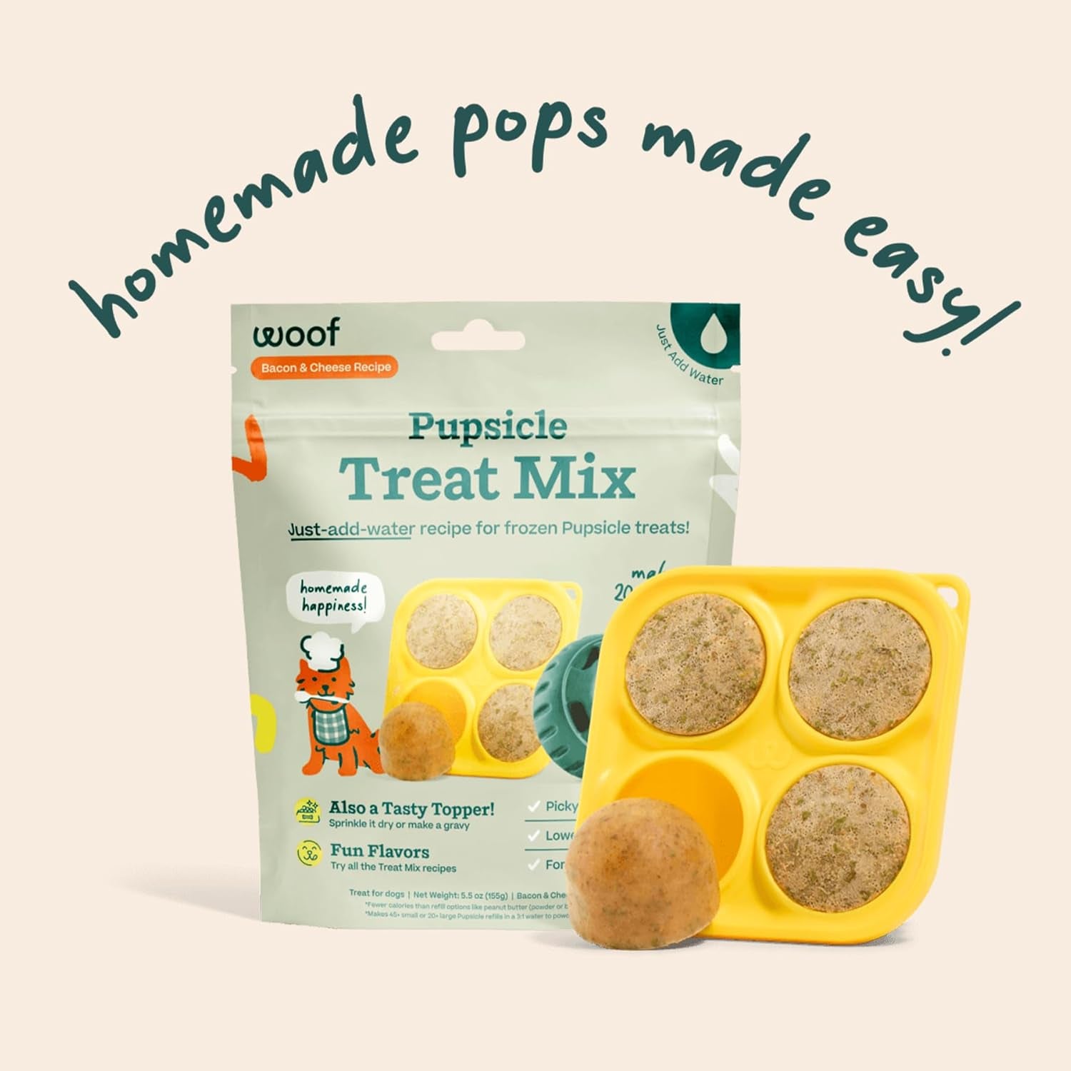 Dog Pupsicle Mix - Easy-To-Make DIY Pupsicle Refills - Tasty, Healthy Pupsicle Mix - Wholesome Ingredients - Long-Lasting Treats for Dogs - Bacon and Cheese Mix