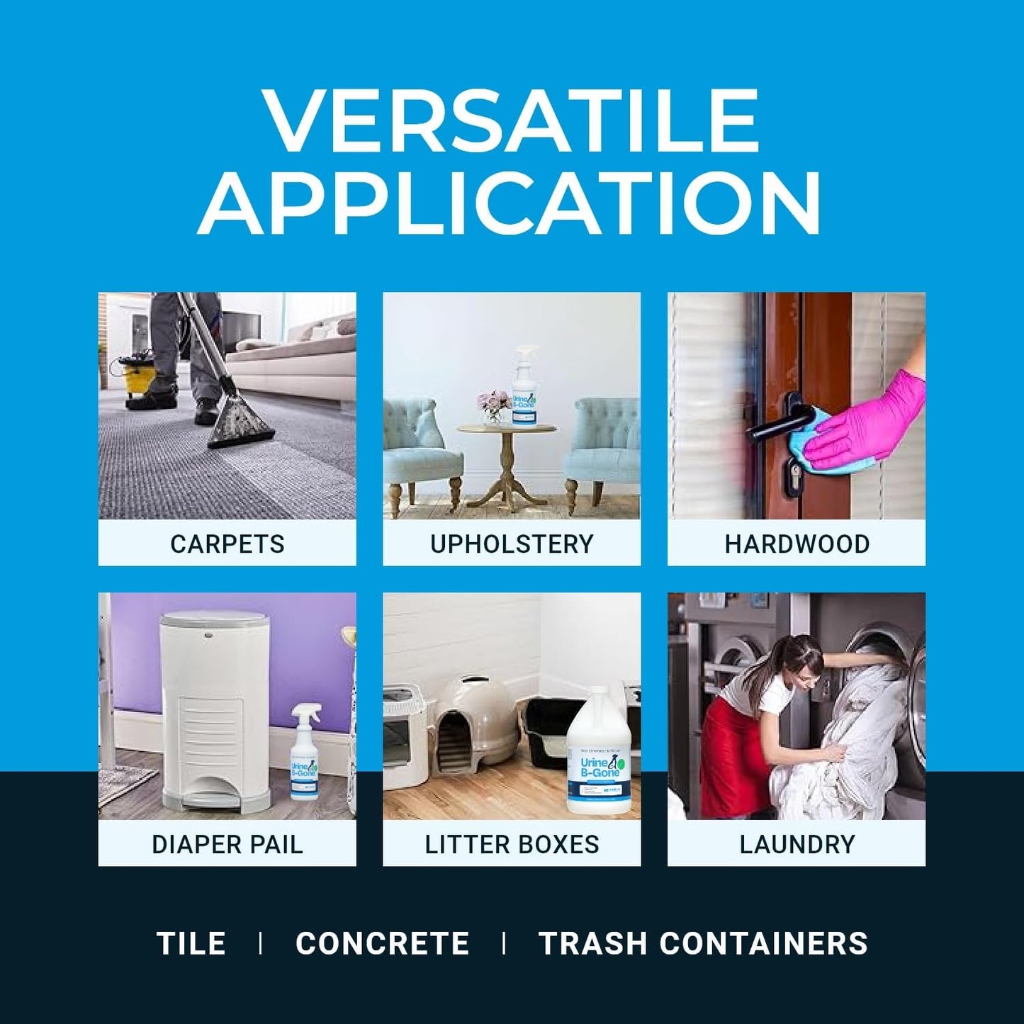 Urine B-Gone, Professional Enzyme Odor Eliminator & Pet Stain Remover, Human, Cat & Dog Urine Cleaner, Effective on Laundry, Carpets & More, Original Scent, 1 Gallon