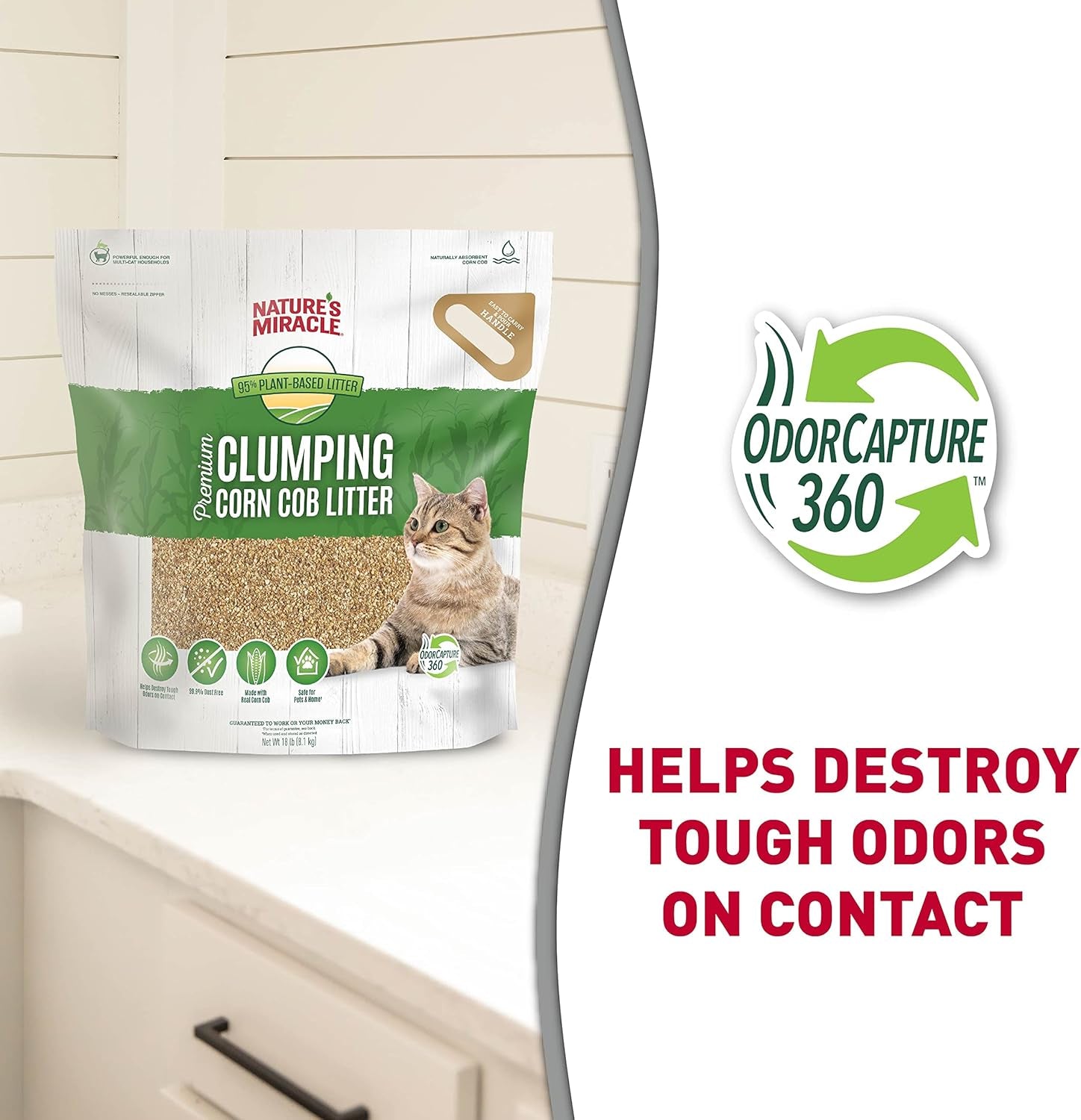 Premium Clumping Corn Cob Litter, Tough Odor Bio-Enzymatic Formula, Dust Free