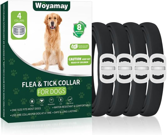 4 Pack Flea Collar for Dogs, 32 Months Flea and Tick Prevention for Dogs, Dog Flea and Tick Treatment, Adjustable Dog Flea and Tick Collar for All Breeds and Size, Black