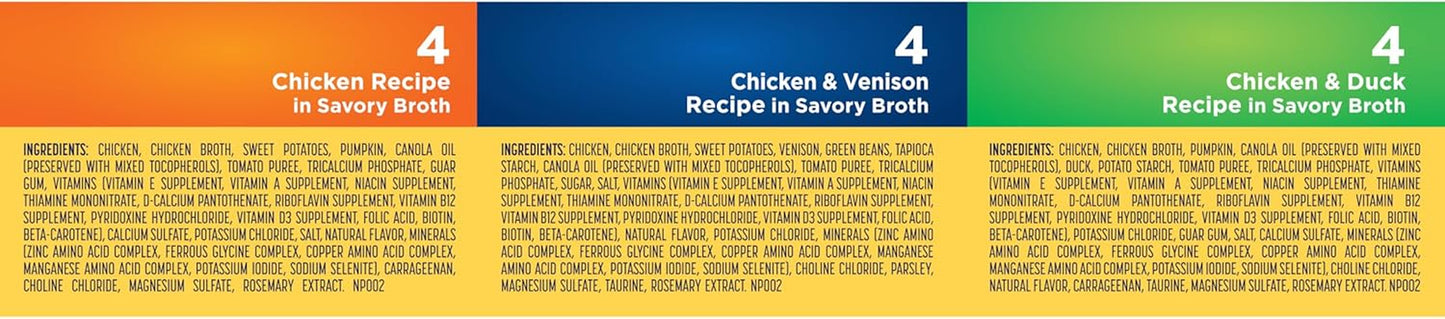 Nature’S Recipe Grain Free Chicken Recipe, Chicken & Venison Recipe and Chicken & Duck Recipe in Savory Broth Variety Pack Wet Dog Food, 12-2.75 Oz. Cups, 2 Count