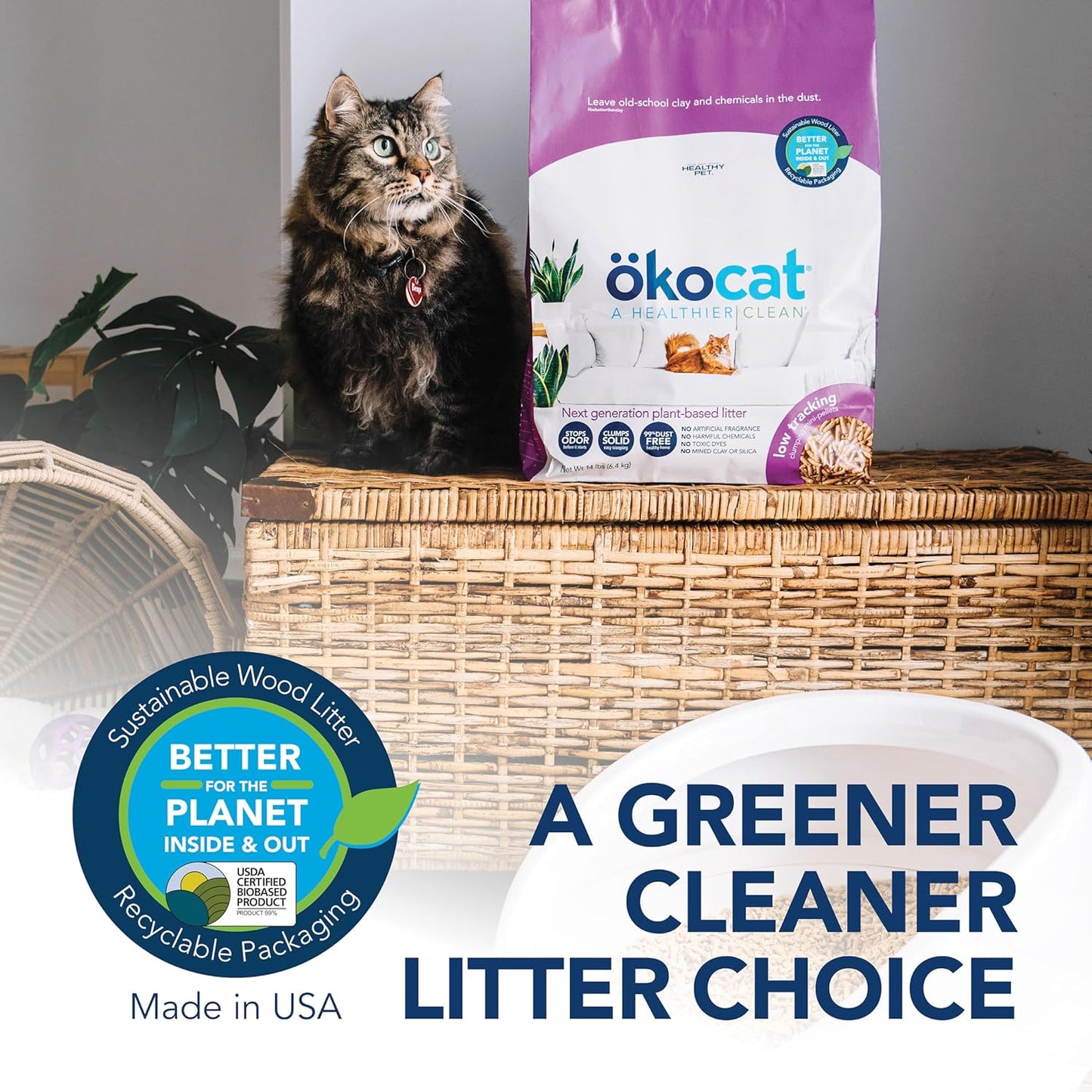 Less Mess Low Tracking Wood Clumping Cat Litter Mini- Pellets, Unscented, 21.5 Pounds - Natural Ingredients, Stops Odor, Clumps Solid, 99% Dust Free, Great for Long-Hair Breeds