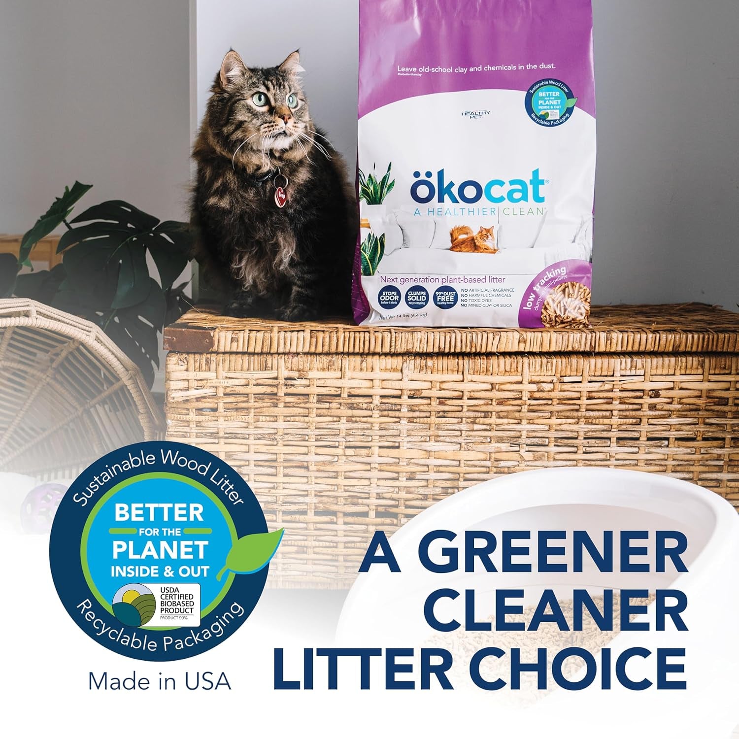 Less Mess Low Tracking Wood Clumping Cat Litter Mini- Pellets, Unscented, 21.5 Pounds - Natural Ingredients, Stops Odor, Clumps Solid, 99% Dust Free, Great for Long-Hair Breeds