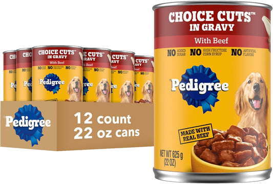 Choice Cuts in Gravy Adult Canned Soft Wet Dog Food with Beef, 22 Oz. Cans (12 Count, Pack of 1)