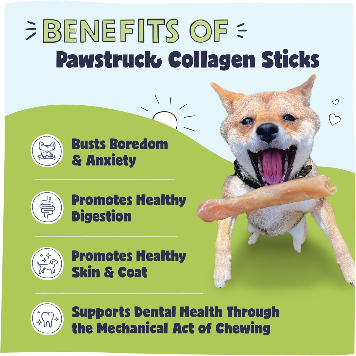 Natural 5-7" Beef Collagen Sticks for Dogs – Long-Lasting Rawhide Alternative, High Protein & Low Fat with Chondroitin & Glucosamine – 5 Pack