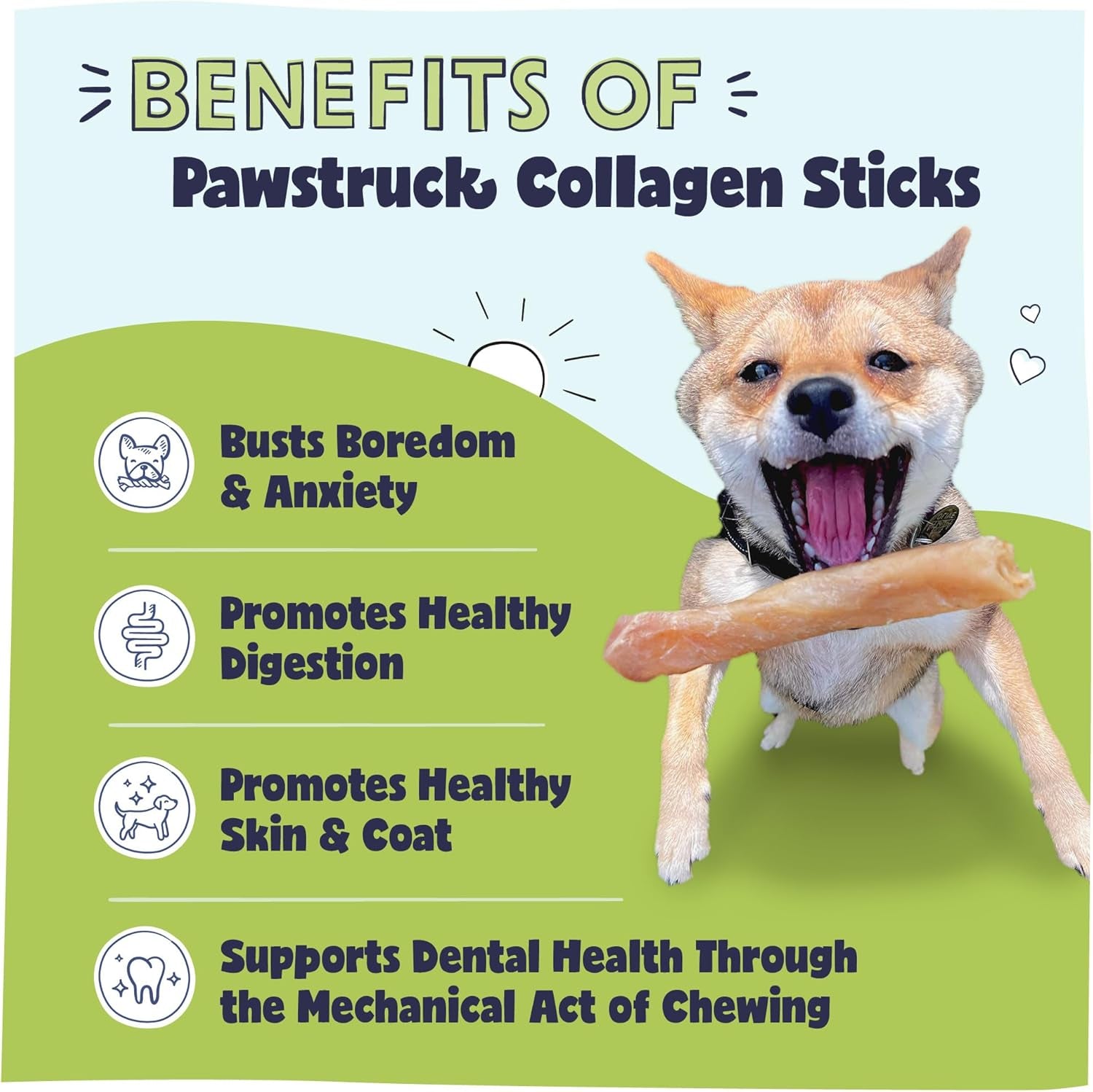 Natural 5-7" Beef Collagen Sticks for Dogs – Long-Lasting Rawhide Alternative, High Protein & Low Fat with Chondroitin & Glucosamine – 5 Pack
