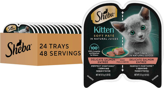 Perfect Portions Kitten Wet Cat Food Pate Salmon Entree, 2.6 Oz. Twin-Pack Trays (24 Count, 48 Servings)