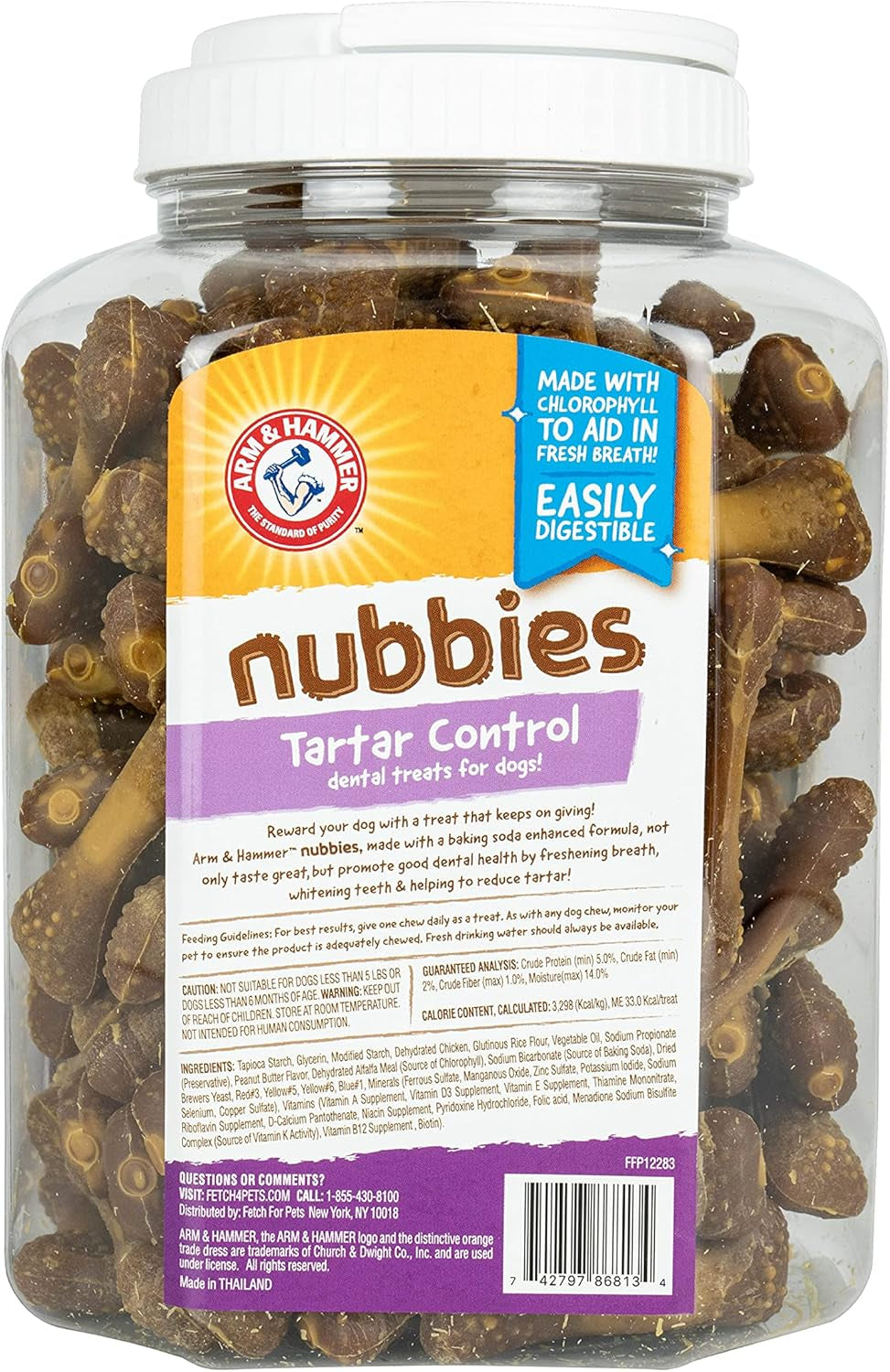 for Pets Nubbies Dental Treats for Dogs with Baking Soda and Calcium, Treat Chews Help Fight Bad Breath, Plaque & Tartar, Peanut Butter, Value Bucket, 139 Pcs (Packaging May Vary)