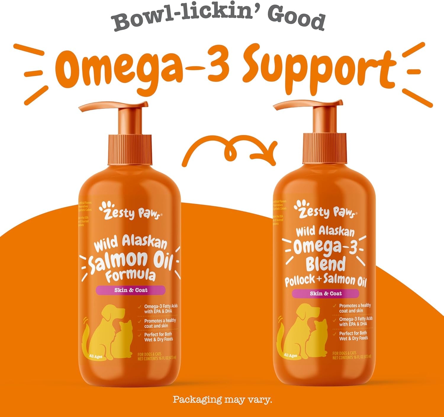 Wild Alaskan Omega-3 Blend Pollock + Salmon Oil for Dogs and Cats- Skin and Coat Support, Omega 3 Supplement for Pets, 16Oz