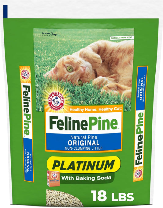 Feline Pine Platinum Non-Clumping Cat Litter, Feline Pine Cat Litter 18Lb