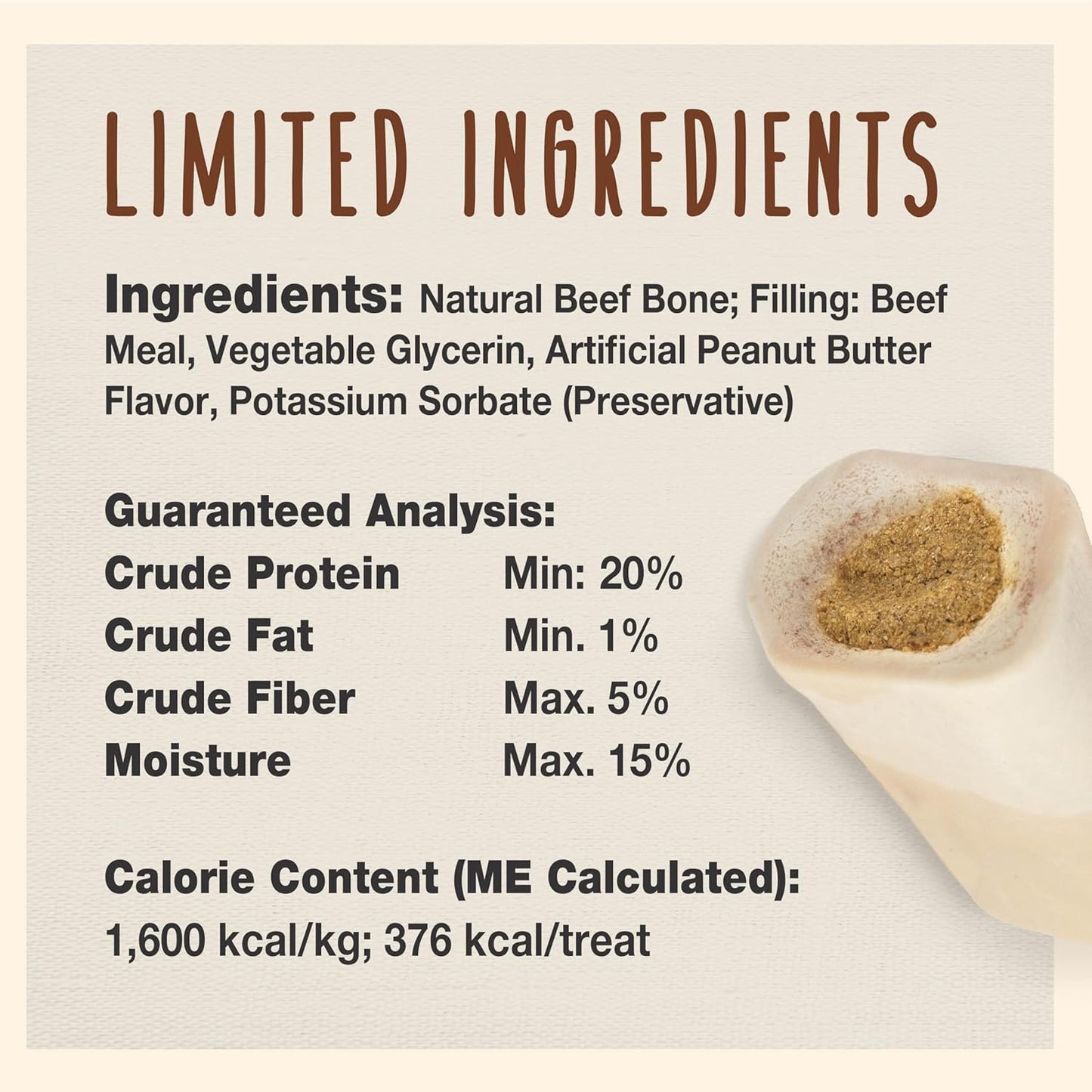 Stuffed Shin Bone - Highly Digestible, High Protein, Long-Lasting Dog Chew Bone for Aggressive Chewers, Supports Dental Health, - Peanut Butter Flavor, Large (1 Count)