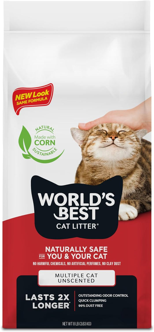 Multiple Cat Unscented, 8-Pounds - Natural Ingredients, Quick Clumping, Flushable, 99% Dust Free & Made in USA - Long-Lasting Odor Control & Easy Scooping