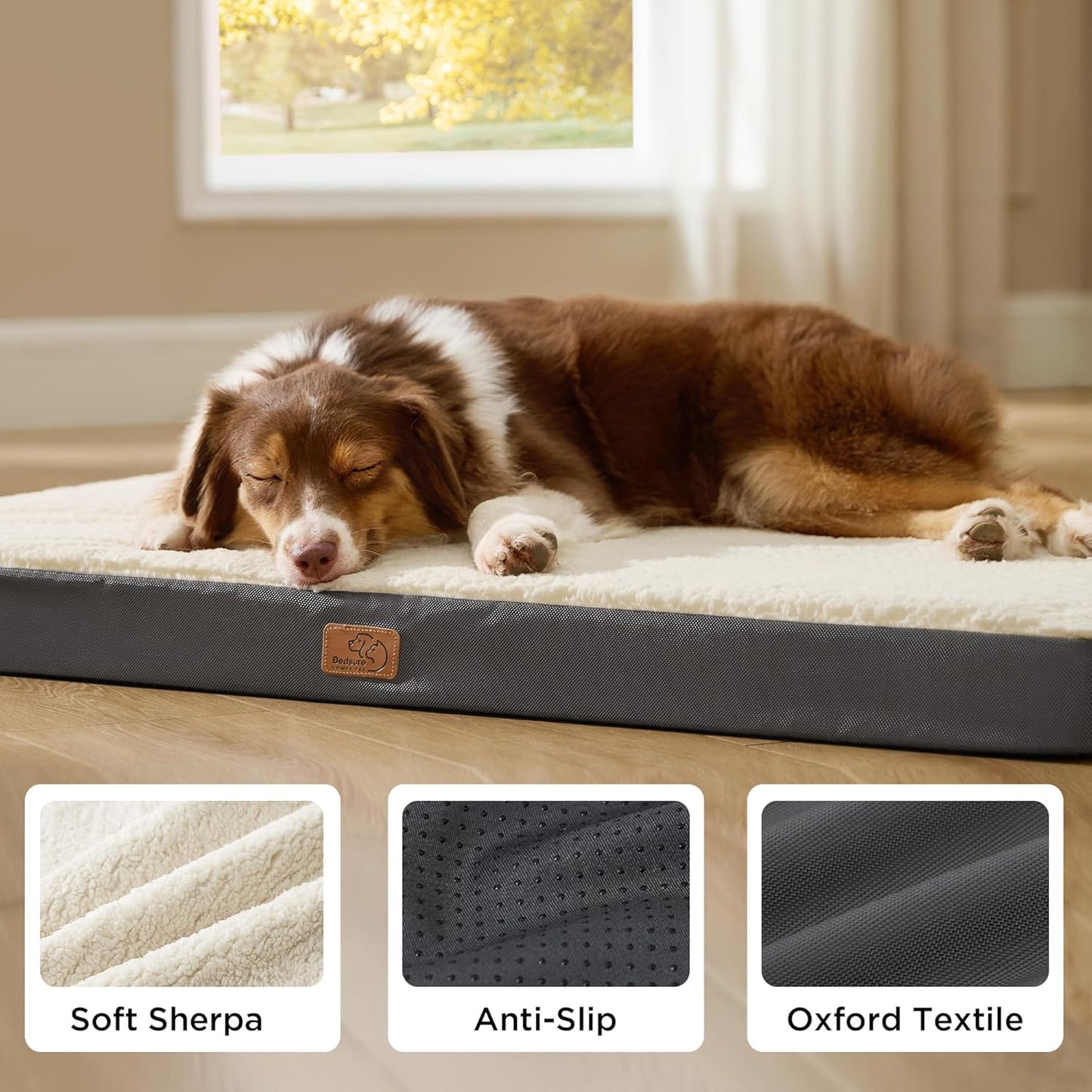 Dog Beds Large Sized Dog - Comfy Flat Pet Beds with Removable Washable Cover, Orthopedic Egg Crate Foam Puppy Mat, Suitable for Pet up to 65 Lbs