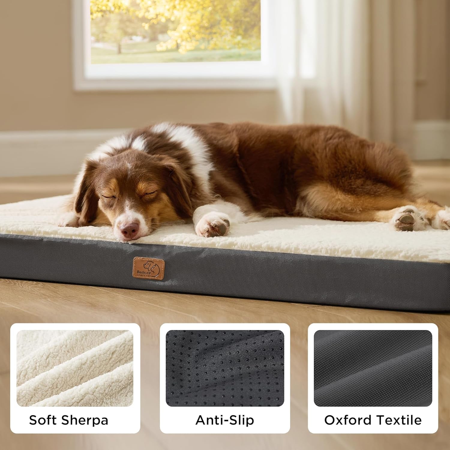 Dog Beds Large Sized Dog - Comfy Flat Pet Beds with Removable Washable Cover, Orthopedic Egg Crate Foam Puppy Mat, Suitable for Pet up to 65 Lbs