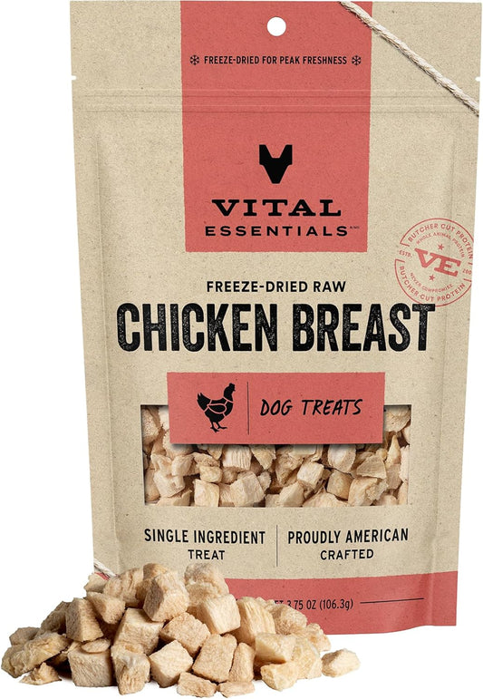 Chicken Breast Dog Treats, 3.75 Oz | Freeze-Dried Raw | Single Ingredient | Premium Quality High Protein Training Treats | Grain Free, Gluten Free, Filler Free