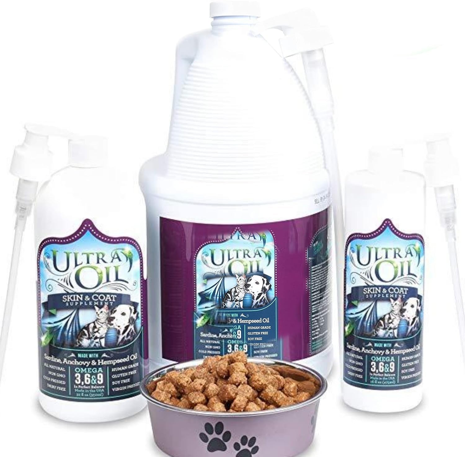 Ultra Oil Dog & Cat Supplement with Hemp, Flaxseed & Fish Oils - 32Oz - for Dry Skin, Dull Coat, Hot Spots, Dandruff, Allergies