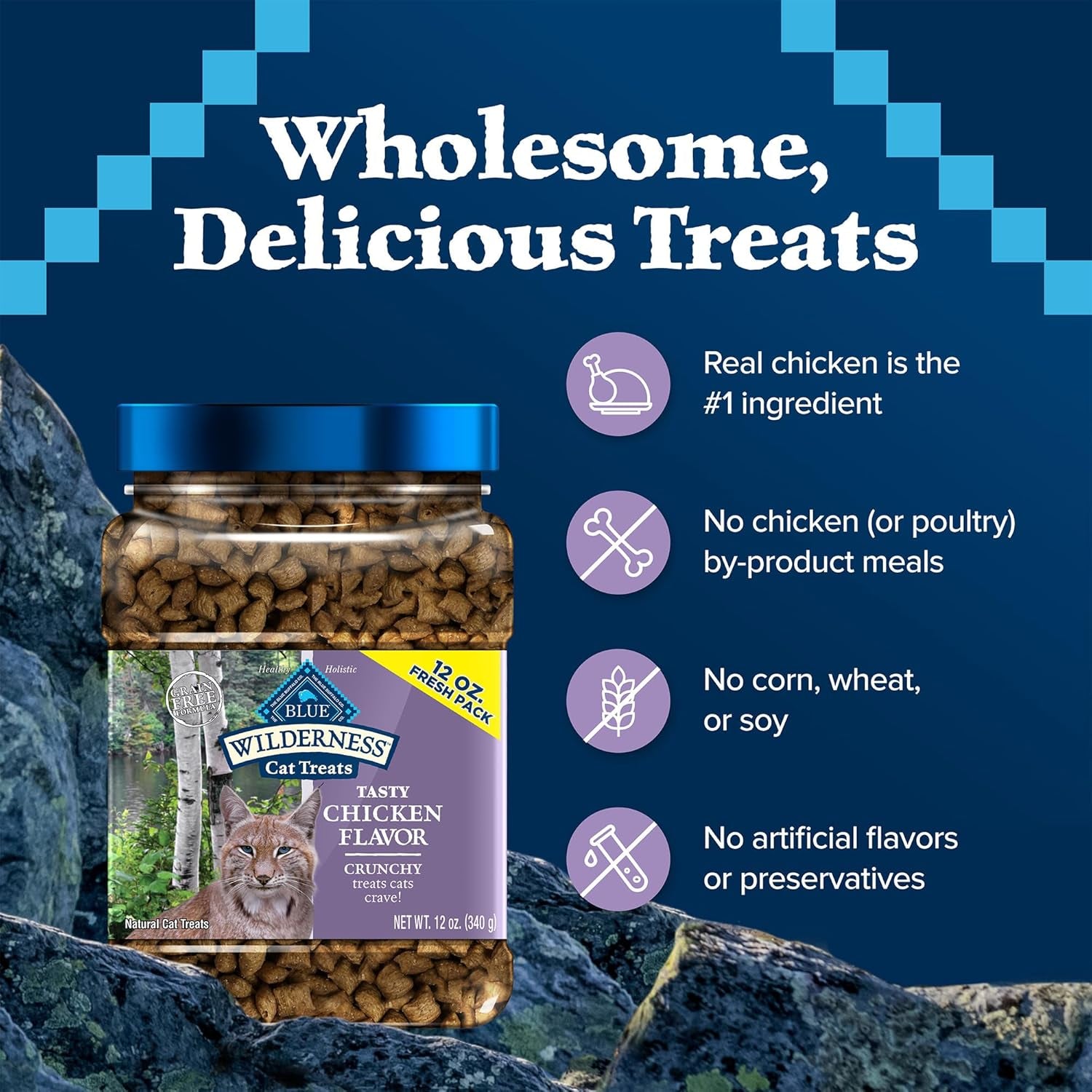 Wilderness Crunchy Cat Treats, Chicken 12-Oz Tub