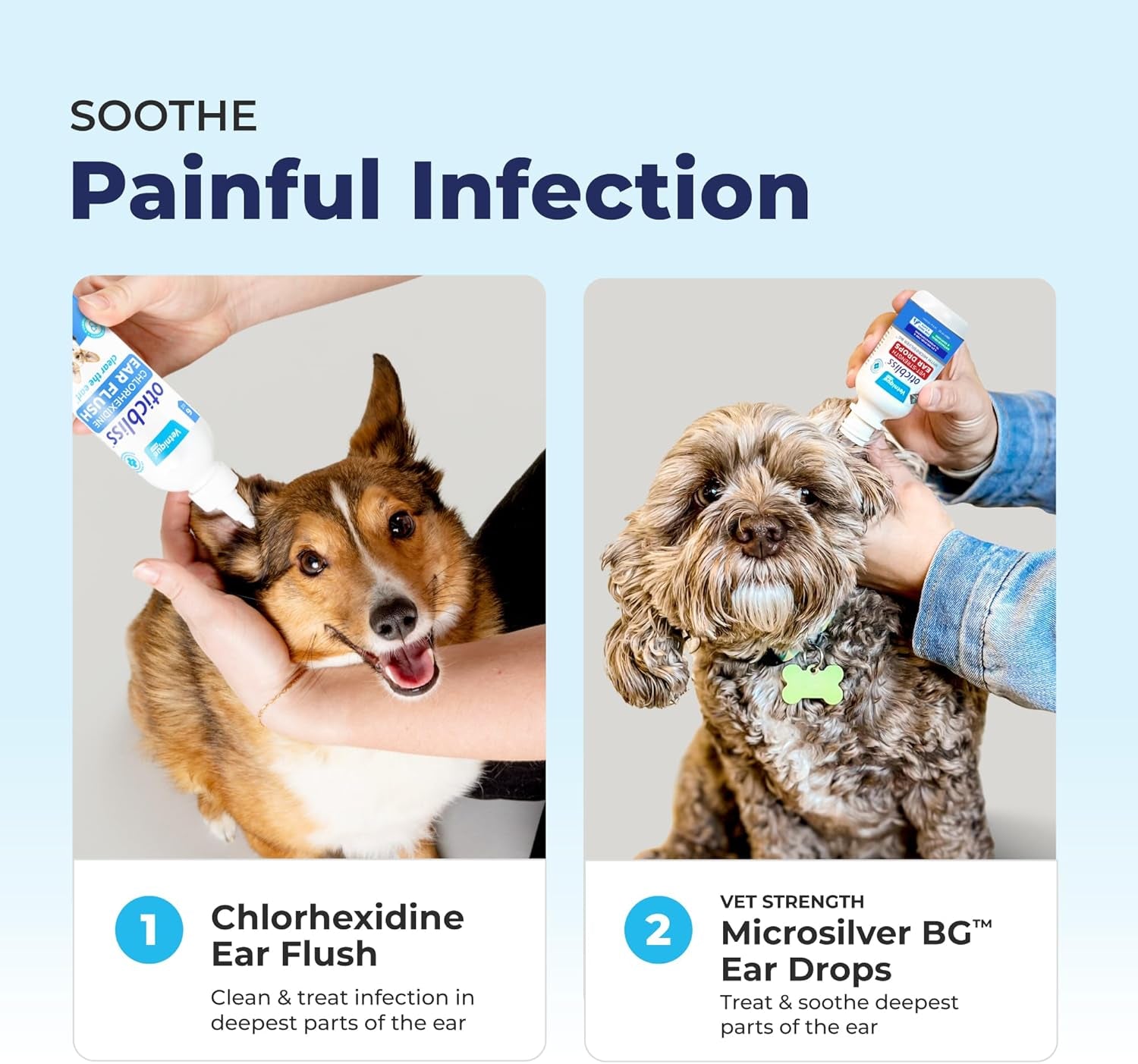 Oticbliss Medicated Dog Ear Infection Treatment, Antiseptic Ear Cleaner for Cat & Dog Ear Cleaning Solution with Chlorhexidine & Ketoconazole (12Oz Flush)