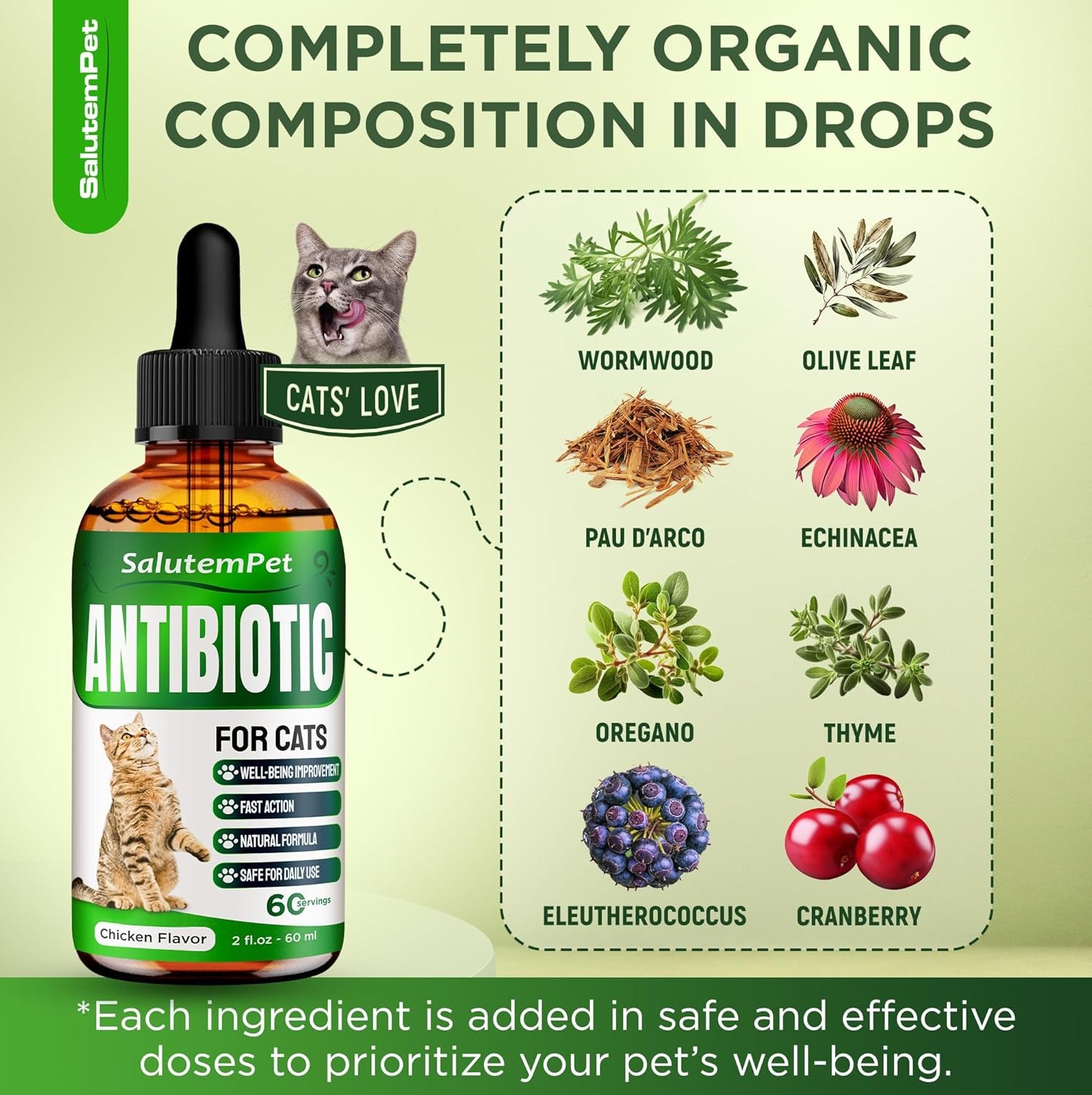 Cat Antibiotic for Infections, Utis, Respiratory Moments, Cold, & Allergies | Antibiotics for Cats of All Ages & Breeds | Liquid Form | Natural Supplement with Chicken Flavor | 2 Oz
