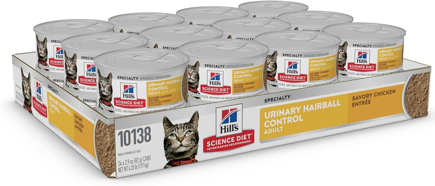 Urinary Hairball Control, Adult 1-6, Urinary Track Health & Hairball Control Support, Wet Cat Food, Chicken Minced, 2.9 Oz Can, Case of 24