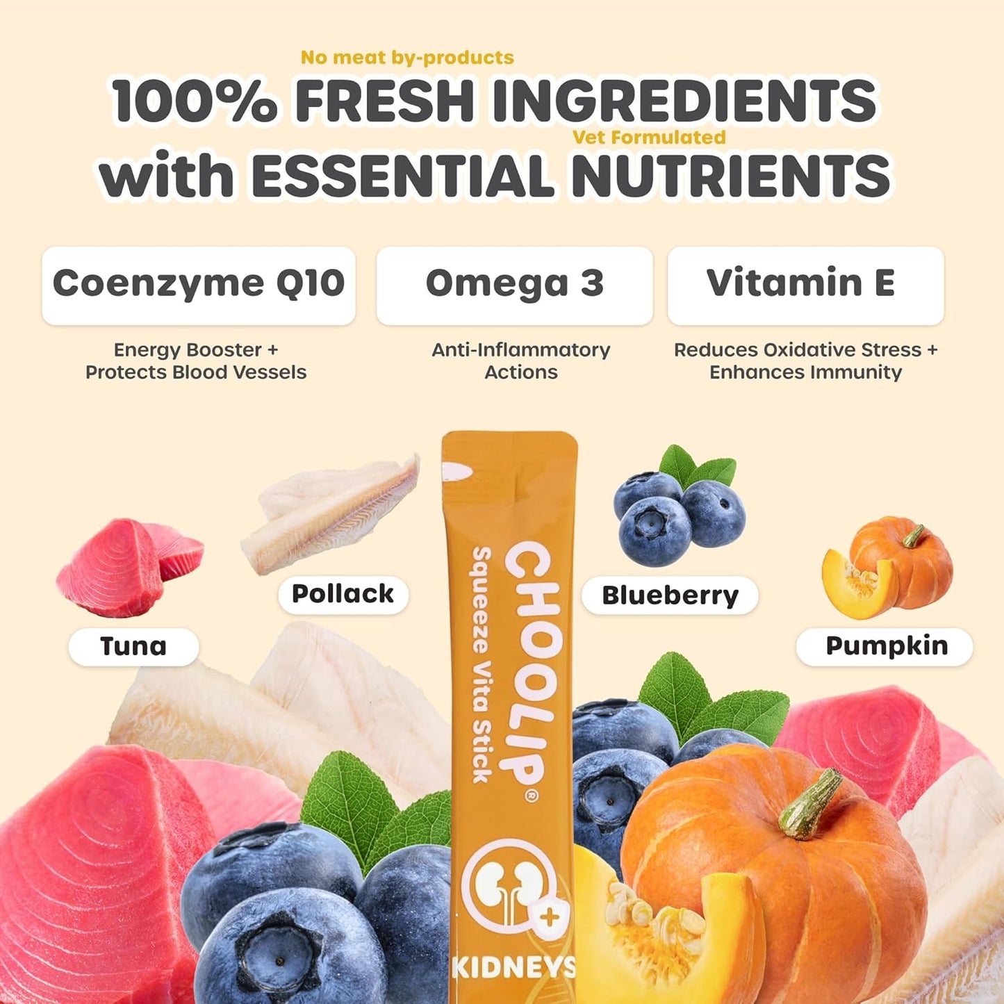 Squeeze Vita Stick Lickable Cat Treats & Dog Puree – 49-Count Kidney Support Tubes, Creamy Puree with Multivitamins for Urinary & Kidney Health, Grain-Free High-Protein Vet-Formulated Treats