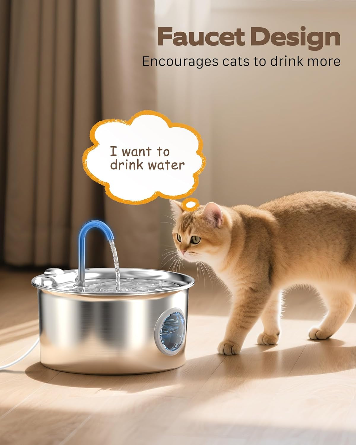 Stainless Steel Cat Water Fountain: Cat Fountain for Drinking - 88Oz/2.6L Pet Water Fountain for Cats Inside- Silent Cats Water Bowl Dispenser - Kitty Drinking Fountains - 6 Filters + 3 Sponges
