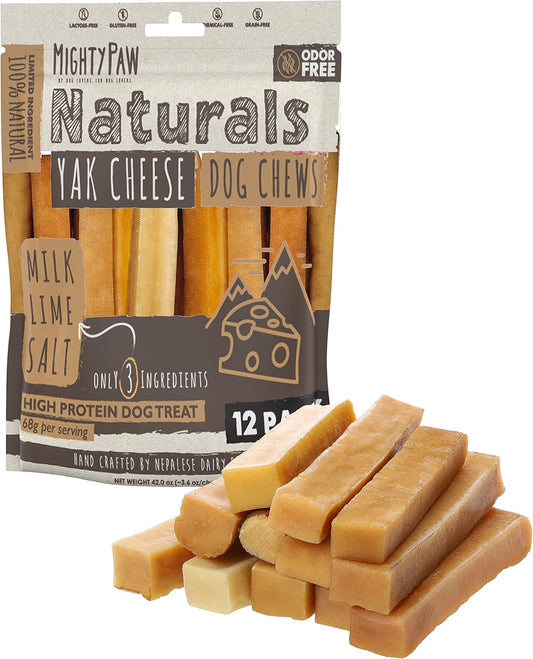 Yak Cheese Chews for Dogs | All-Natural Long Lasting Treats. Odorless and Great for Oral Health. Limited-Ingredient Chews for Puppies & Power-Chewers (Large, 12 Pack)1 Count (Pack of 1)