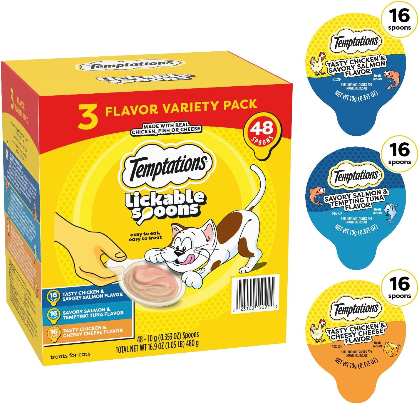 Lickable Spoons Adult Wet Cat Treats, 48 Spoons, Variety Pack